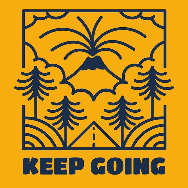 Berg monoline illustratie logo t-shirt ontwerp
