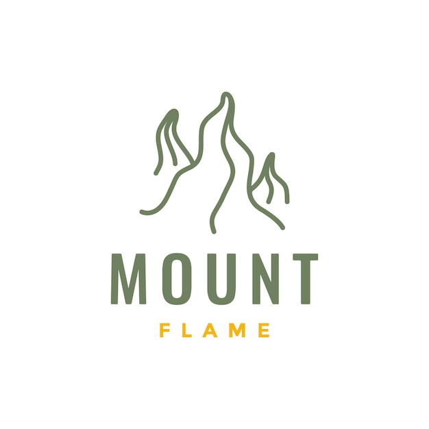 Berg mount piek hoge heuvel vlam minimalistische lijn logo ontwerp vector