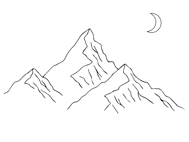 Berg vector geïsoleerde illustratie contour hand getekend bergachtig terrein