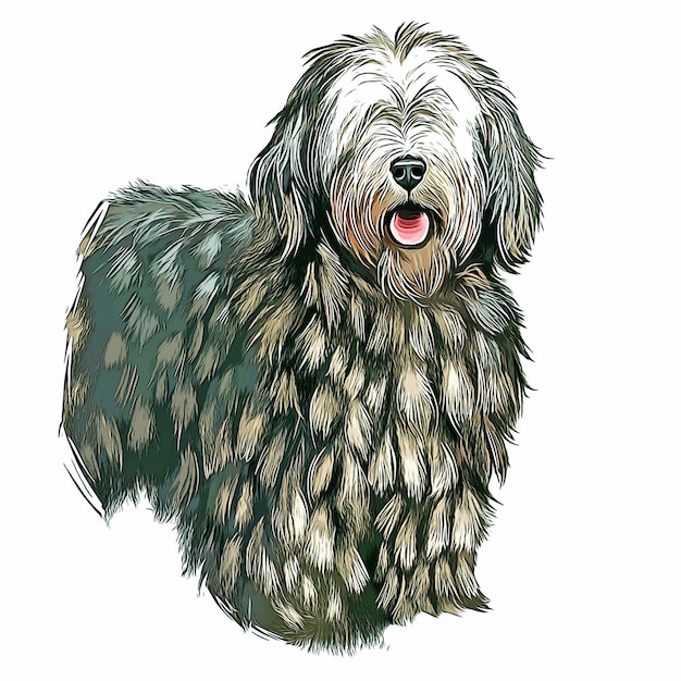 Bergamasco Herdershond Ras Aquarel Schets Hand Getekende Verf Illustratie