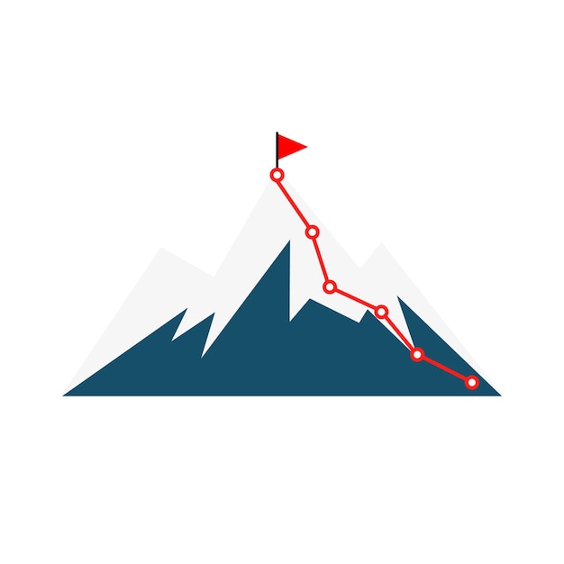 Vector bergbeklimmingsroute bergbeklimmingsroutepictogram route naar piek platte infographic met bergbeklimroute vectorpictogram eps 10
