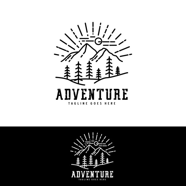 Bergbos natuur embleem hipster pine evergreen tree logo-ontwerp voor outdoor adventure club