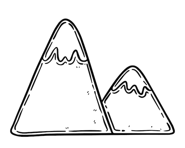 Bergen met sneeuw bovenop doodle linear