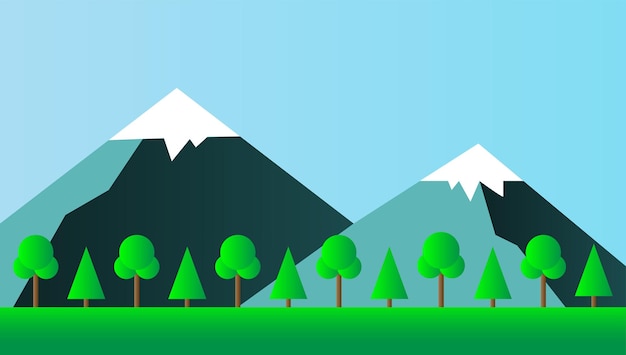 Berglandschap met bomen gradiënt kleur vector natuur landschap vlakke illustratie