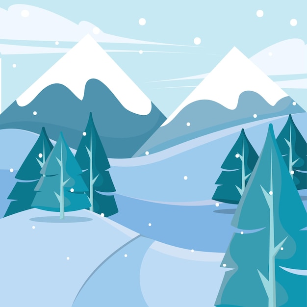Berglandschap met sneeuw en immergroene bomen vector