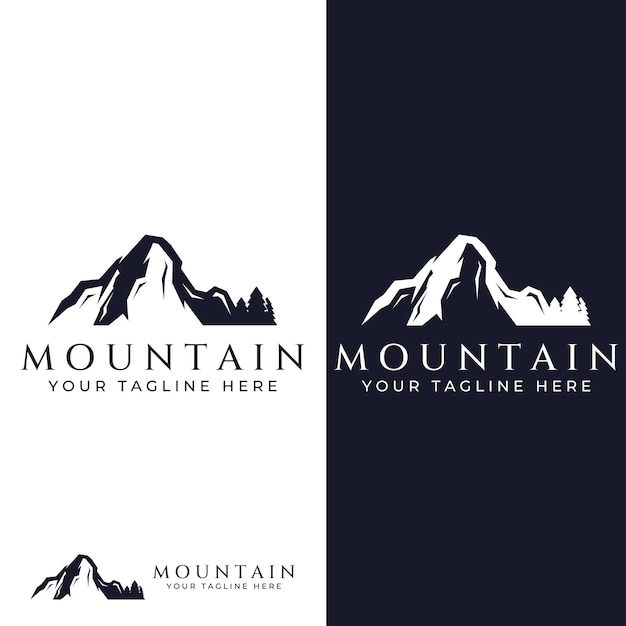 Berglandschap weergave minimalistisch ontwerp Logo voor fotografen, klimmers en avonturiers Bewerken met vectorillustratie