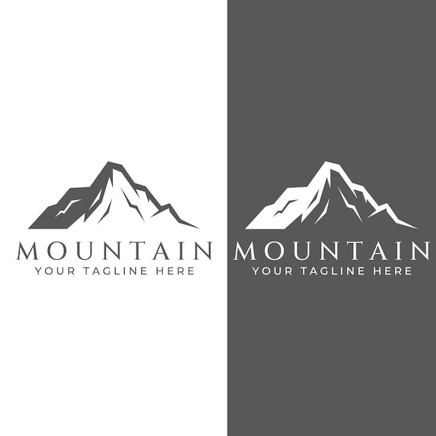 Berglandschap weergave minimalistisch ontwerp Logo voor fotografen, klimmers en avonturiers Bewerken met vectorillustratie