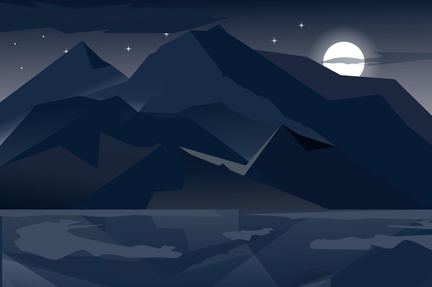 Berglandschapsachtergrond bij nacht vectorontwerpillustratie
