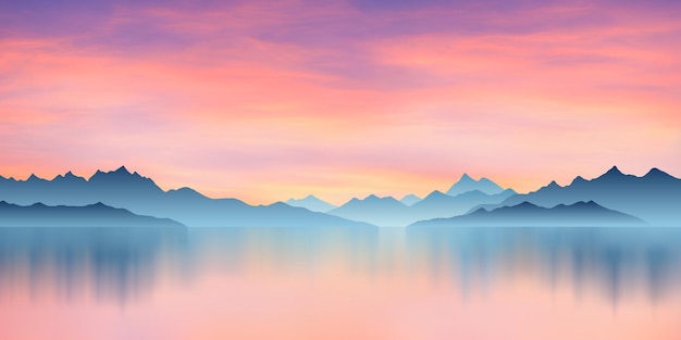 bergmeer bij zonsondergang dramatische hemel schilderachtige reflectie illustratie