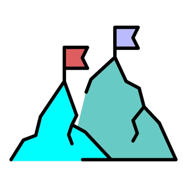 Bergtop vlagpictogram overzicht bergtop vlag vector pictogram kleur plat geïsoleerd op wit