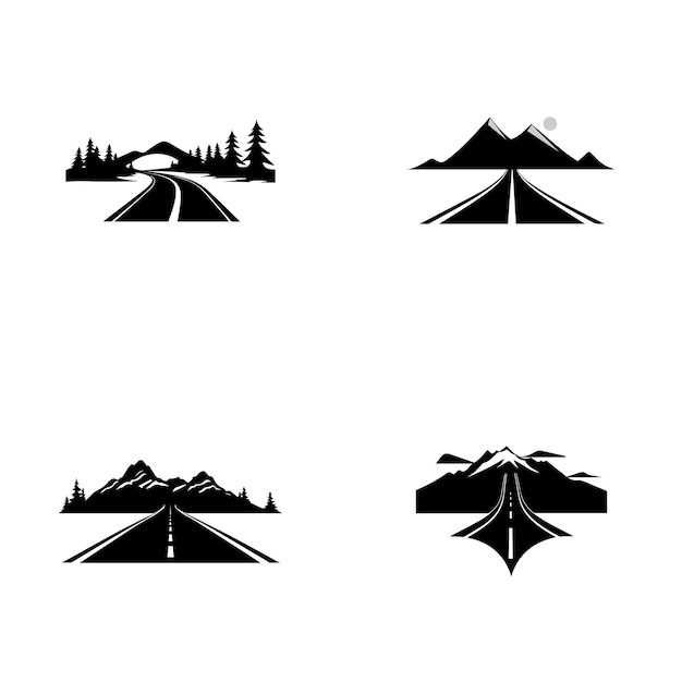 Vector bergweg icoon logo set