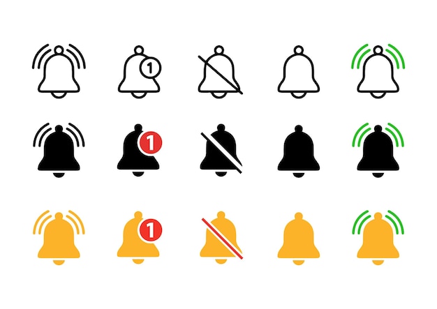 Vector berichten bel geluid herinnering kennisgeving bel icoon ingesteld