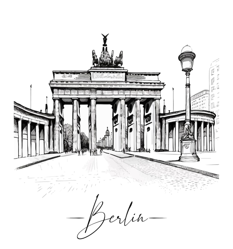 Vector berlin city's street in sketch art style outlined landscape