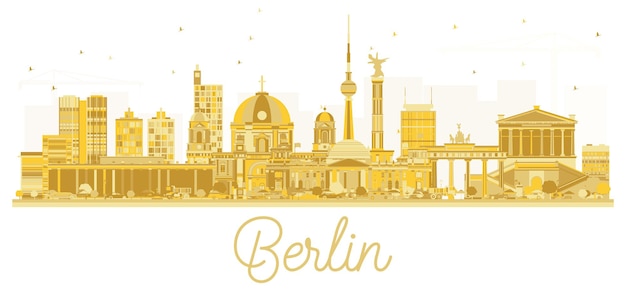 Berlin city skyline golden silhouette. vector illustration. cityscape with landmarks. berlin isolated on white background.