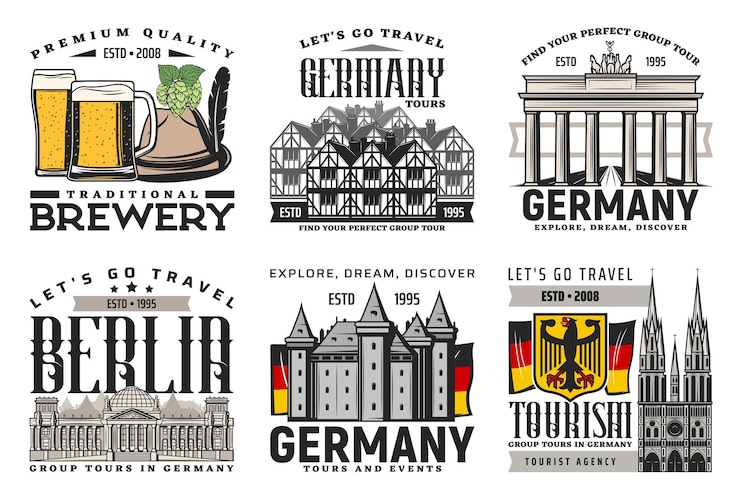 Vector berlin city tours beer and landmark icons