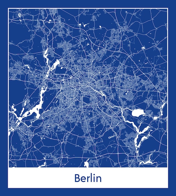 베를린 독일 유럽 도시지도 파란색 인쇄 벡터 일러스트 레이 션