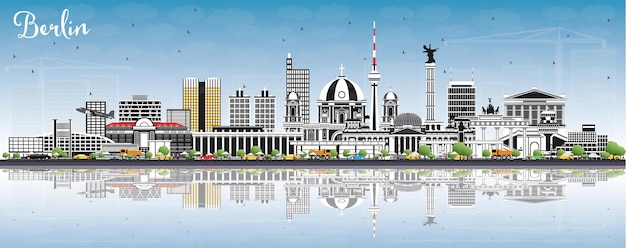 Berlin Germany Skyline with Gray Buildings, Blue Sky and Reflections. Vector Illustration. Business Travel and Tourism Concept with Historic Architecture. Berlin Cityscape with Landmarks.