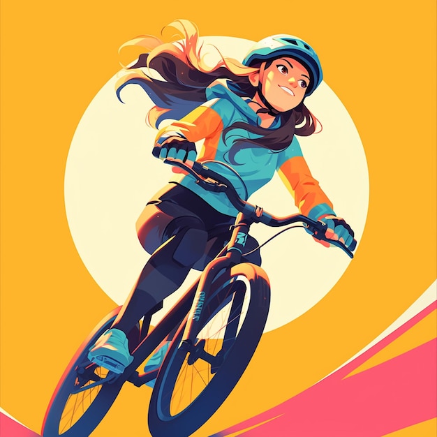 A Berlin girl races BMX bikes in cartoon style