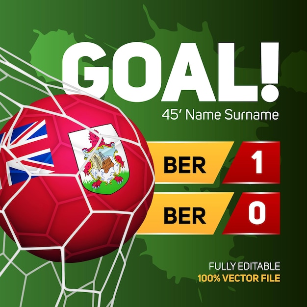 Bermuda vlag voetbal voetbal mockup scoren doelpunt scorebord banner 3d vectorillustratie