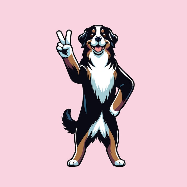 Bernese Mountain Dog Peace Gesture Illustration Vector