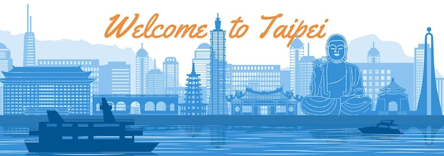 Beroemd oriëntatiepunt van taipei met blauwe en witte kleur designvector illustratie