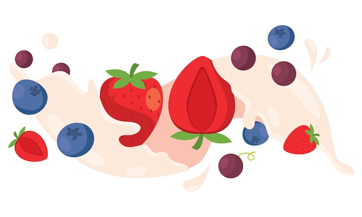 Vector berries splash with strawberries and blueberries vector
