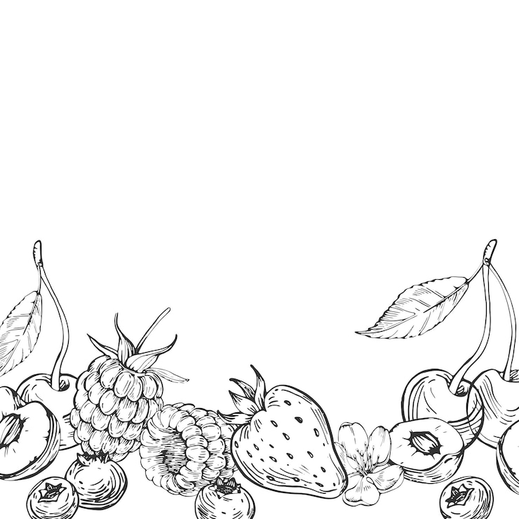 Vector berries vector frame hand drawn in ink border with strawberry cherry raspberry and blueberry