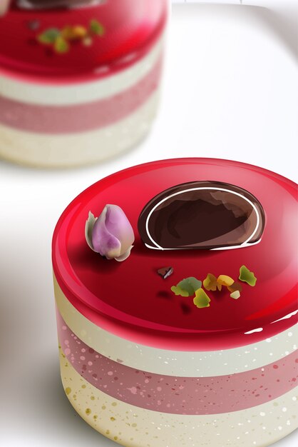 Vector berry cake realistic mousse