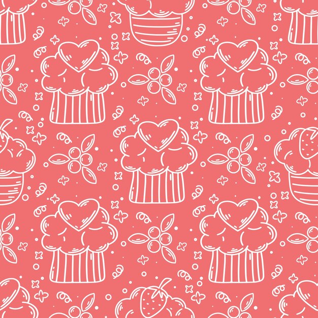 Berry cakes doodle style seamless pattern