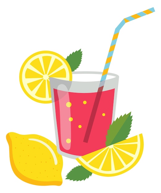 Vector berry drink glass fresh juice with lemon slice