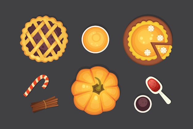 Vector berry and pumpkin pie  icon isolated. thanksgiving day illustration.
