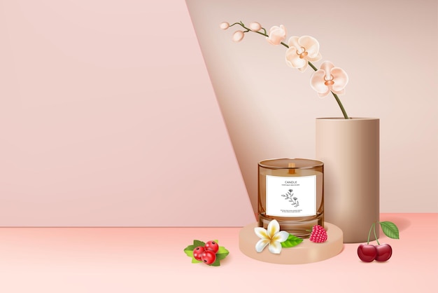 Berry Scented Soy Wax Candle Aromatherapy Concept Background Vector