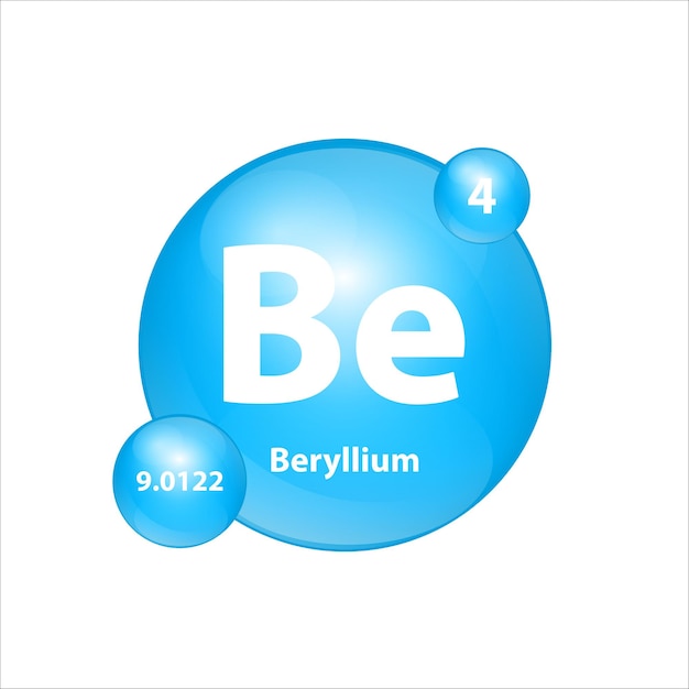 Beryllium (Be) icon structure chemical element round shape circle light blue Sign with atomic number