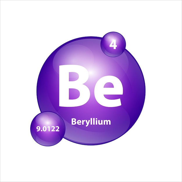 Beryllium (be) pictogram structuur scheikundig element ronde vorm cirkel paars met atoomnummer.