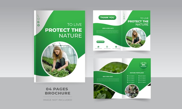Vector bescherm de ontwerpsjabloon voor een tweebladige brochure met 4 pagina's om het milieu te sparen