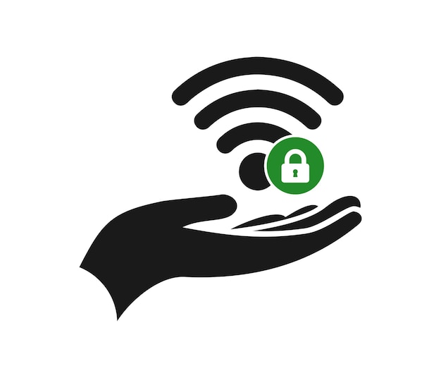 Beschermd draadloos netwerkpictogram dat met de hand wordt vastgehouden beveiliging wifi-pictogram vector