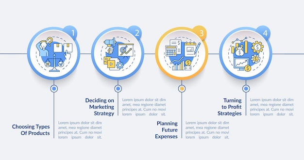 Beslis over business model blauwe vector infographic sjabloon. Enterprise presentatie schets ontwerpelementen. Datavisualisatie met 4 stappen. Proces tijdlijn info grafiek. Workflowlay-out met lijnpictogrammen