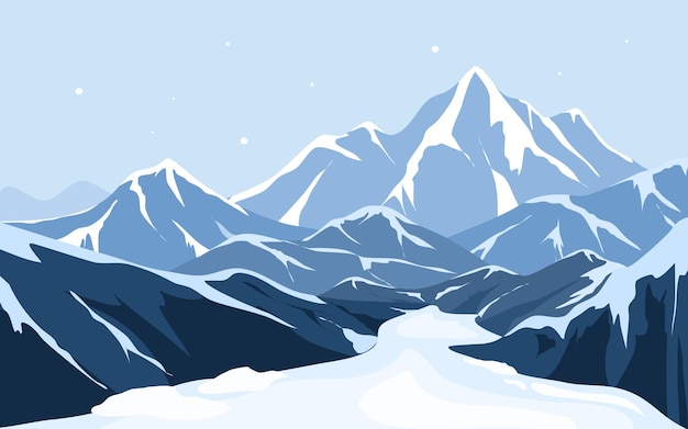 Vector besneeuwde berg met noordelijk gletsjerlandschap