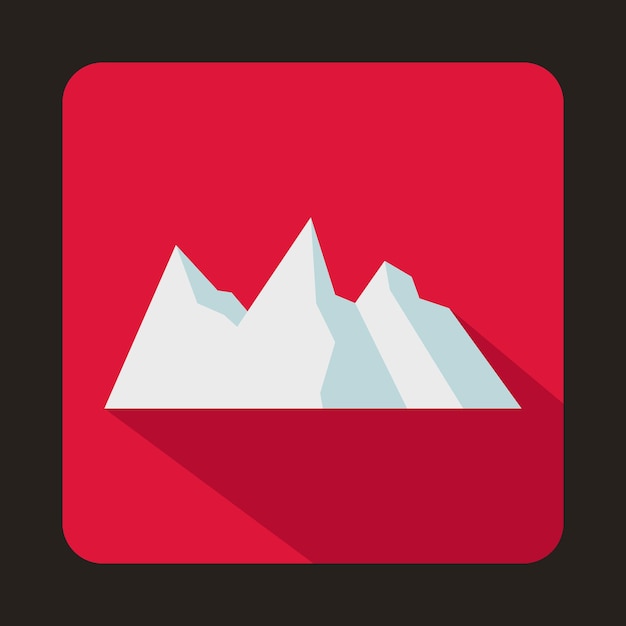 Besneeuwde bergen icoon in vlakke stijl op een karmozijnrode achtergrond