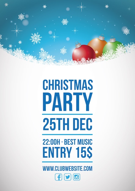 Vector besneeuwde christmas party poster