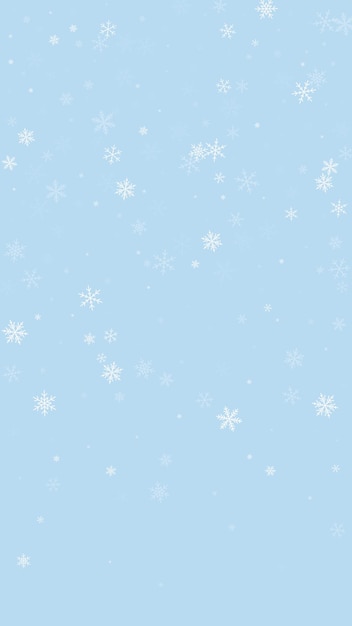 Vector besneeuwde kerstachtergrond subtiele vliegende sneeuwvlokken en sterren op lichtblauwe winterachtergrond delicate zoete besneeuwde kerst verticale vectorillustratie