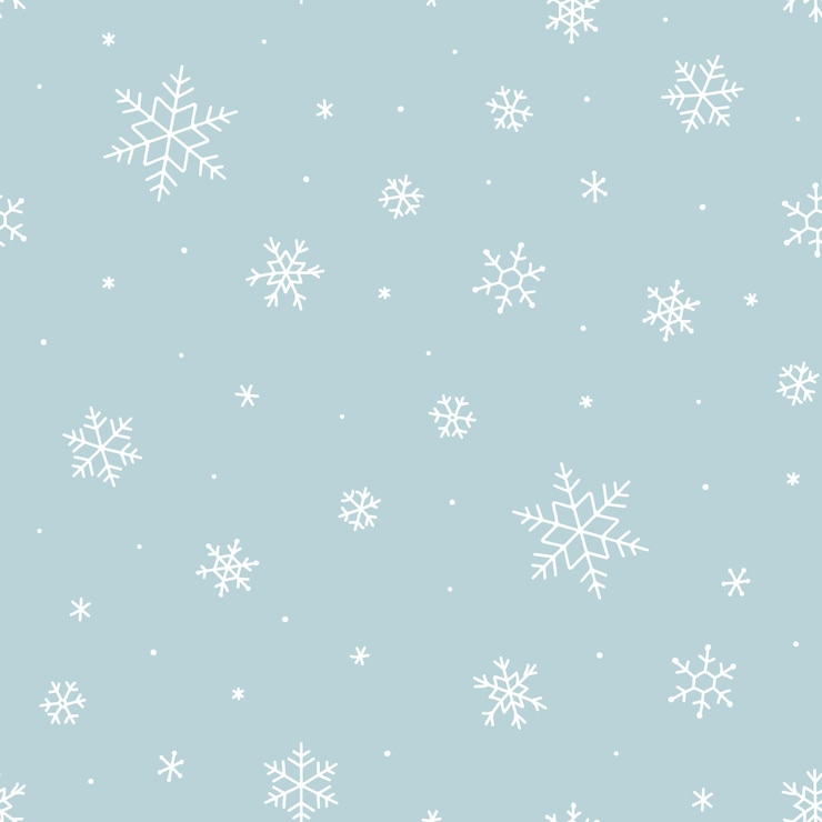 Besneeuwde winter naadloze patroon van hand getrokken sneeuwvlokken op lichtblauwe achtergrond