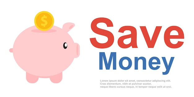 Bespaar geld Piggy Bank Concept.Financial Banner.Vector Illustratie