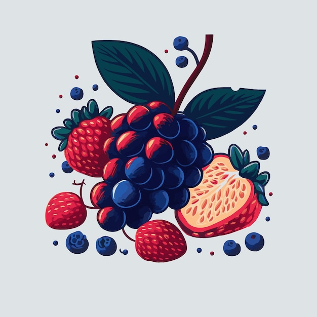 Bessen Fruit Vector Egale kleurstijl Berry kleur Hand getrokken illustratie set