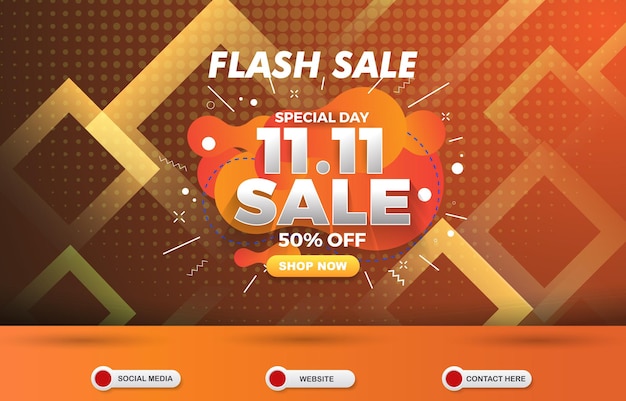 Best 1111 flash sale of november template banner with blank space for product with abstract brown and orange gradient background design
