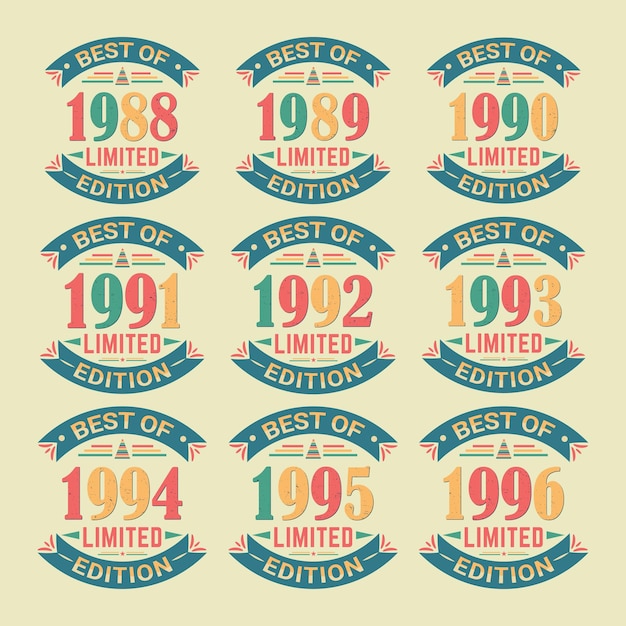 Vector best of 1988 to 1996 limited edition bundle birthday celebration and quote tshirt design