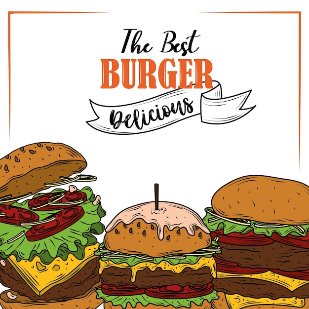 Vector the best burger delicious vegetables and ingredients fast food