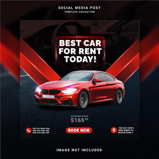 벡터 임대 소셜 미디어 배너 광고 개념 instagram 게시물 템플릿을위한 최고의 자동차