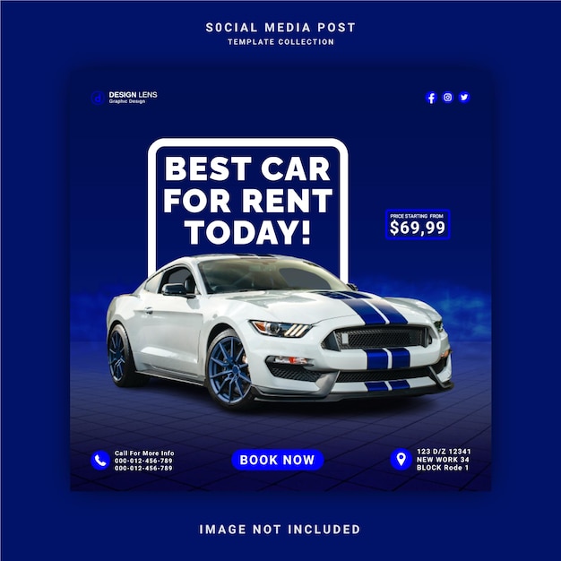 Best Car For Rent Social Media Banner Ad Concept Instagram Post Template