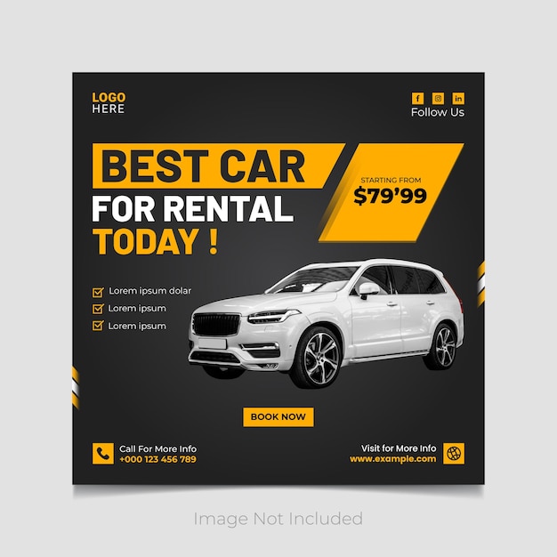 Best Car for rental Social Media Post Banner Template Design